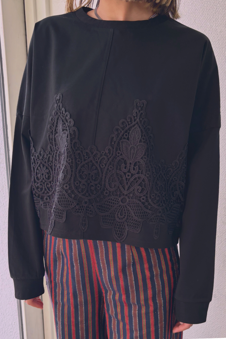 Lace Edge Tops-Black